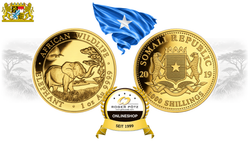1000 Schilling 1 Unze Gold 2019 Somalia Elefant 